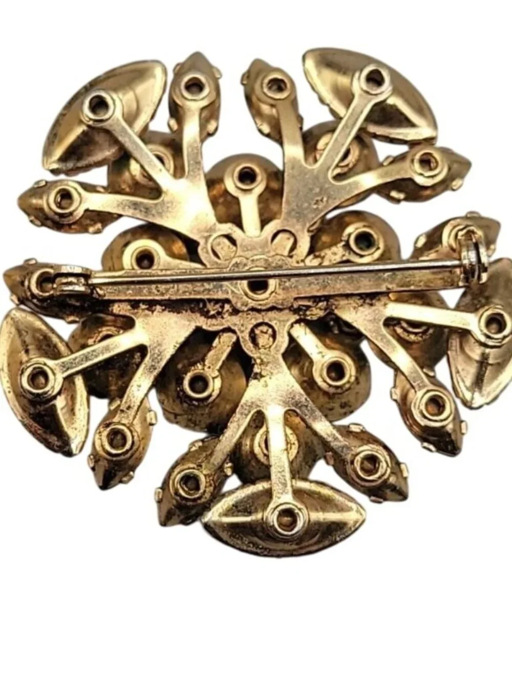 Juliana D&E Green Starburst Brooch Emerald & Peridot Navette Rhinestones Vintage